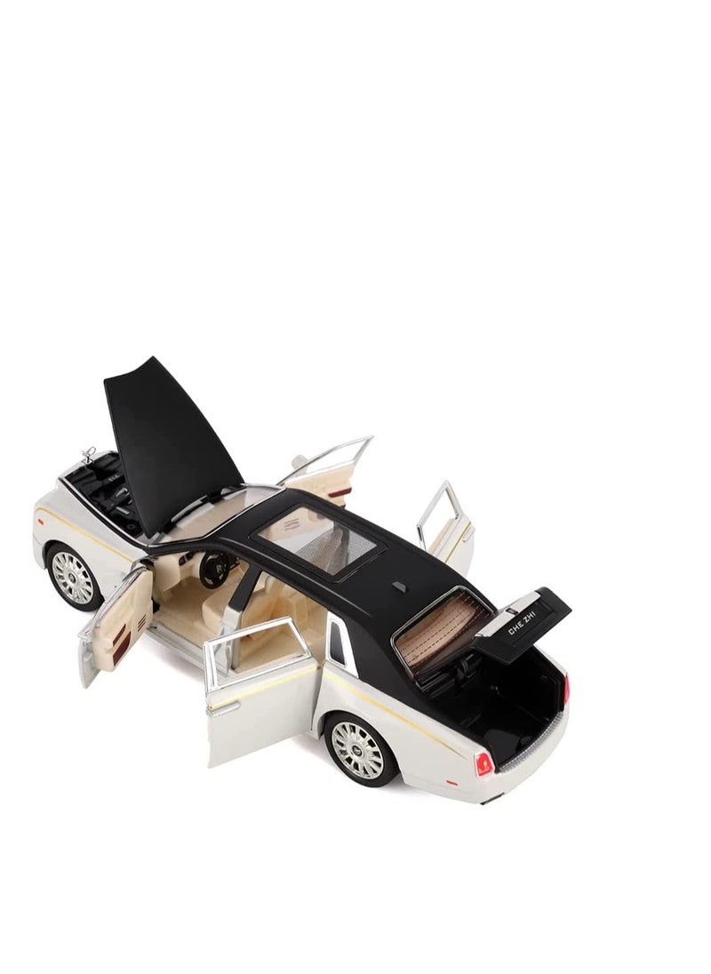 Toy Car Rolls-Royce Phantom Metal Die Casting Model Car for 3 4 5 6 7 Year Old Kids Toy with Sound and Light, Classic Car Door Design for Kids Boy Girl Gift (White and Black)