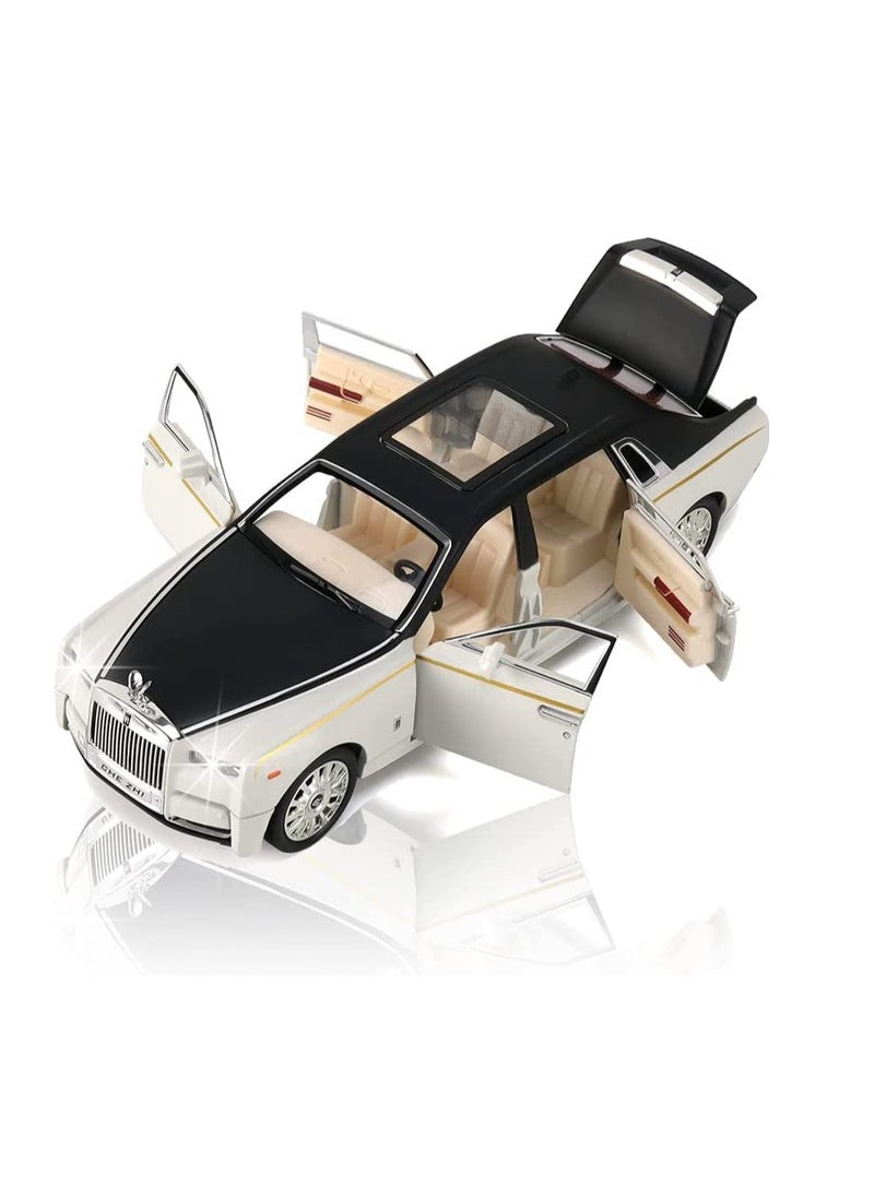 Toy Car Rolls-Royce Phantom Metal Die Casting Model Car for 3 4 5 6 7 Year Old Kids Toy with Sound and Light, Classic Car Door Design for Kids Boy Girl Gift (White and Black)