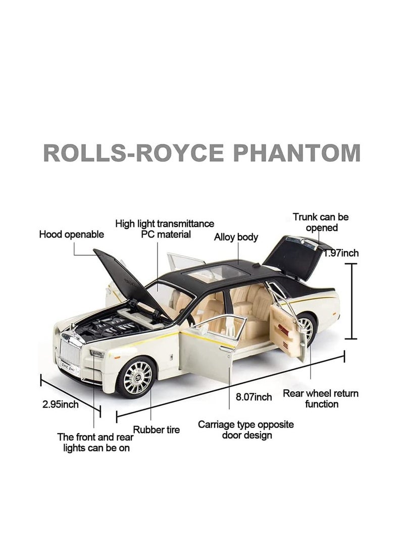 Toy Car Rolls-Royce Phantom Metal Die Casting Model Car for 3 4 5 6 7 Year Old Kids Toy with Sound and Light, Classic Car Door Design for Kids Boy Girl Gift (White and Black)