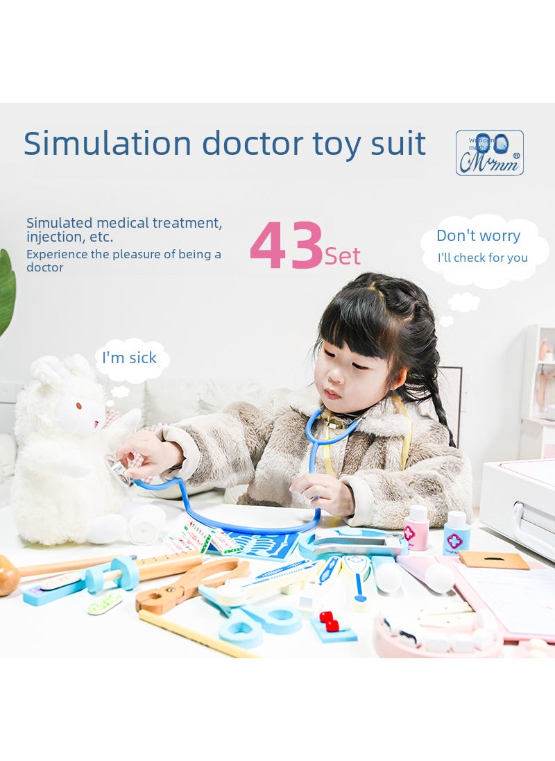 43-Piece Wood Toy Doctor Playset for Kids Doctor and nurse suit [medical kit + nurse's suit + Doctor's suit]]