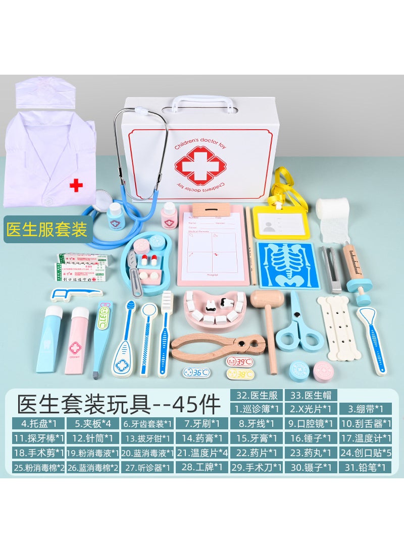 Wooden simulation 43 pieces of baby injection to see a doctor experience children's wooden play house small doctor toy set Wholesale