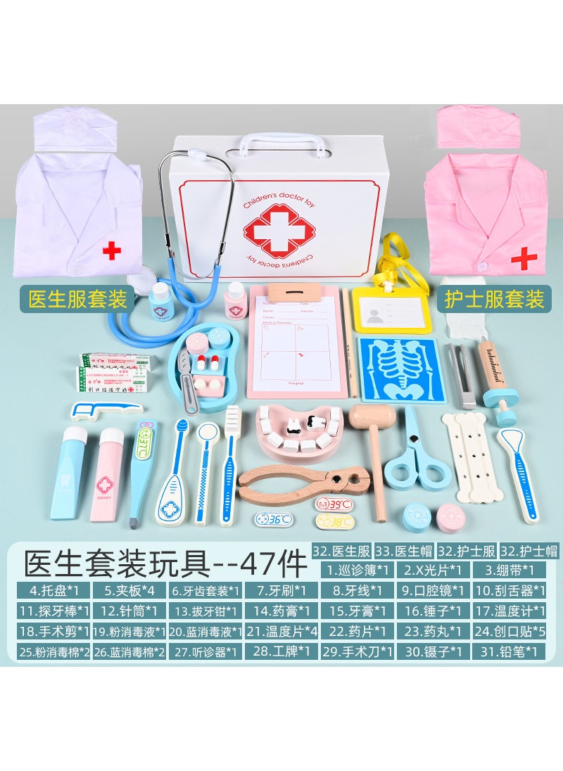 Wooden simulation 43 pieces of baby injection to see a doctor experience children's wooden play house small doctor toy set Wholesale