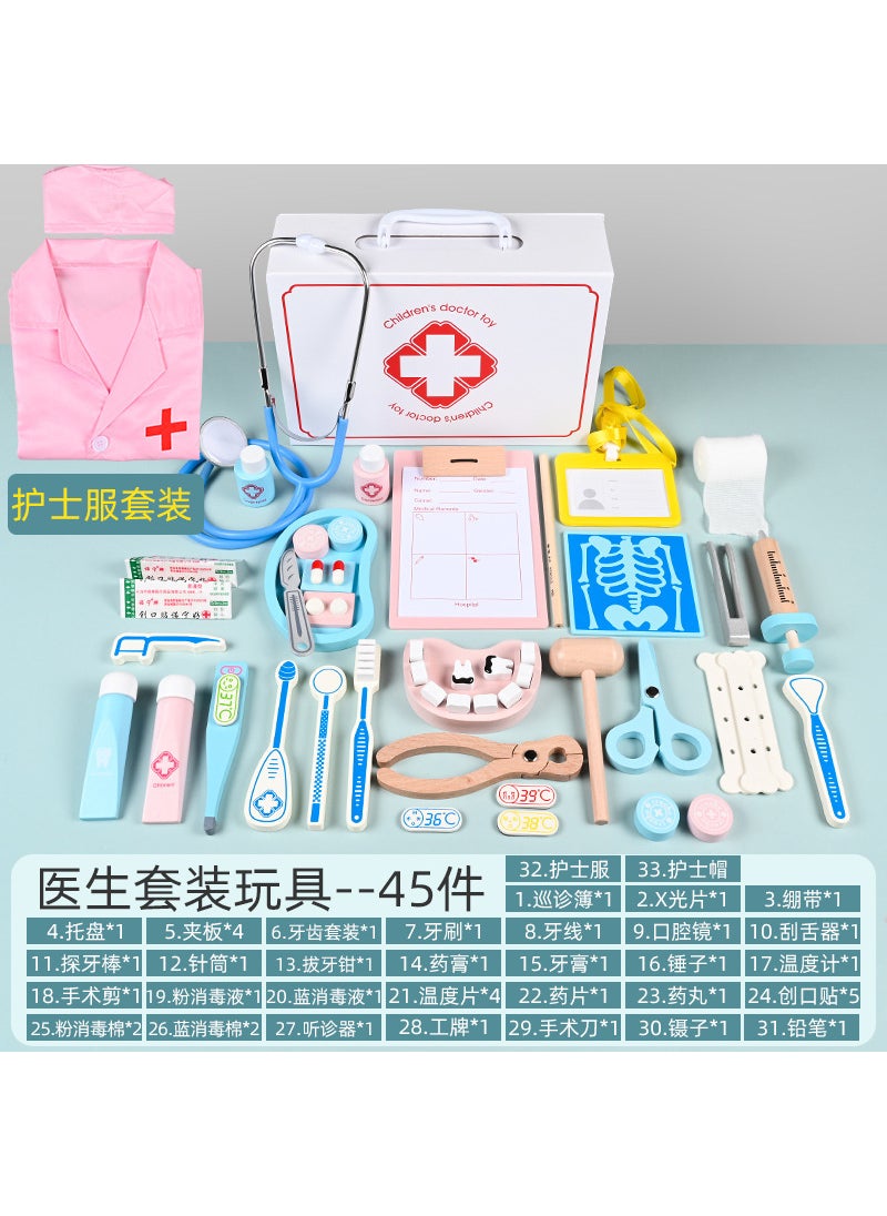 43-Piece Wood Toy Doctor Playset for Kids Nurse set [medical kit + nurse's suit]]