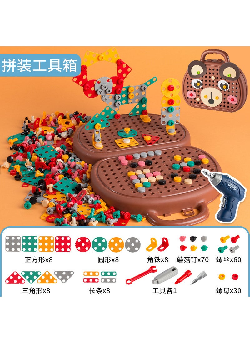 Baby puzzle assembly toolbox electric screwdriver screw repair childrens repair toolbox toys Bear toolbox + electric drill