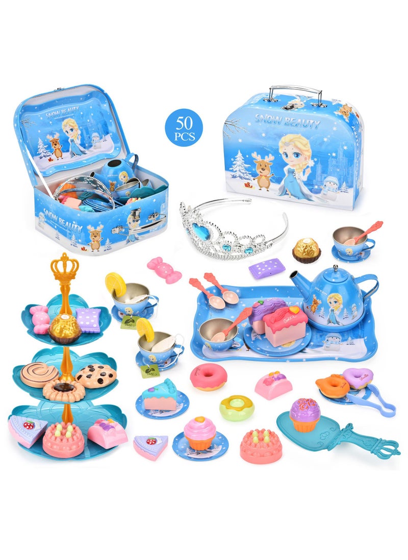 Cross-border Girls Play House Simulation Food Dessert Cake Coffee Tea Break Afternoon Tea Childrens Toy Gift Box Set Tinplate ice and snow princess tea set afternoon tea [portable gift box] H516