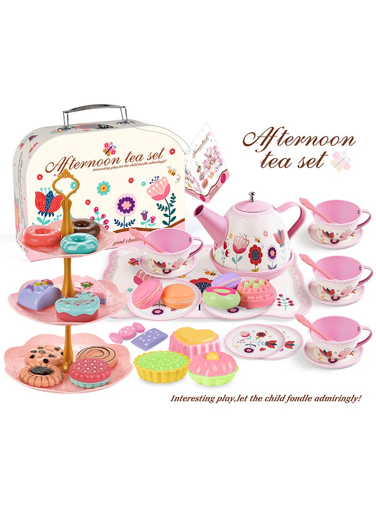 Pretend Play Desserts Tea Set Toy for Girls Tinplate tea break afternoon tea [portable gift box] M8062