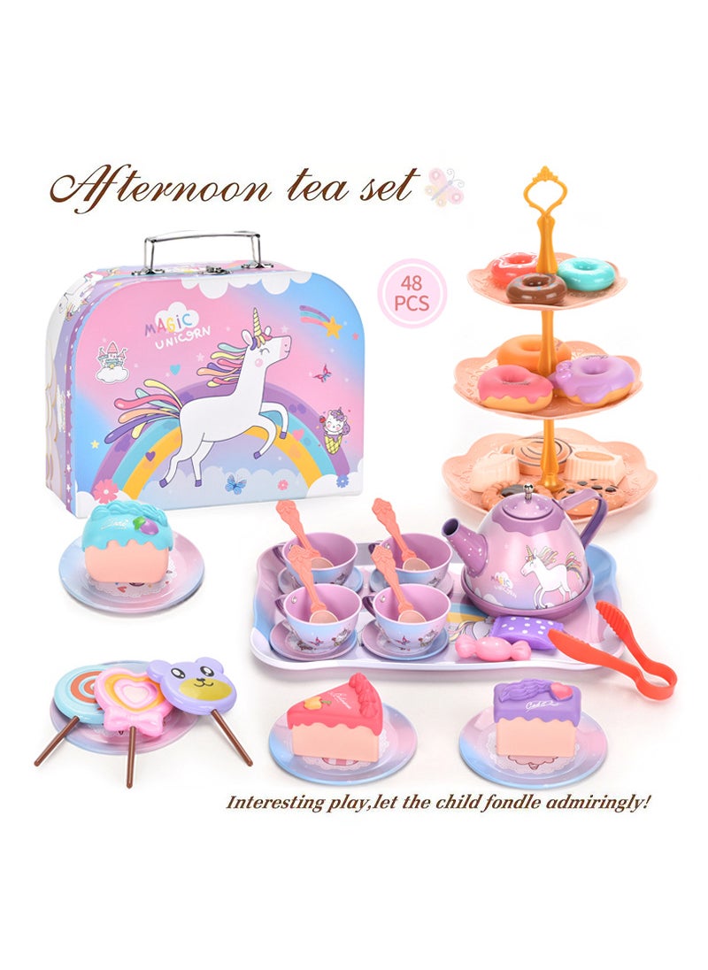 Pretend Play Desserts Tea Set Toy for Girls Tinplate unicorn tea set afternoon tea [portable gift box] M8066