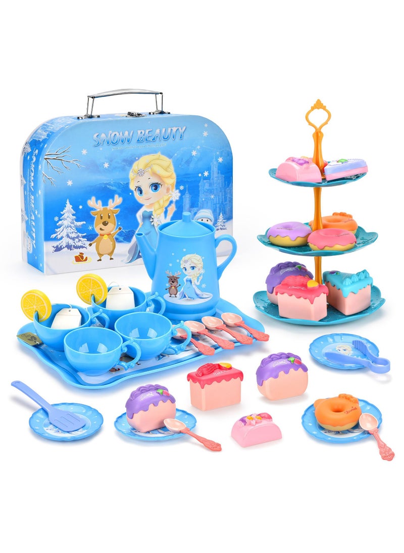 Pretend Play Desserts Tea Set Toy for Girls Ice and snow princess tea set afternoon tea [portable gift box] B105