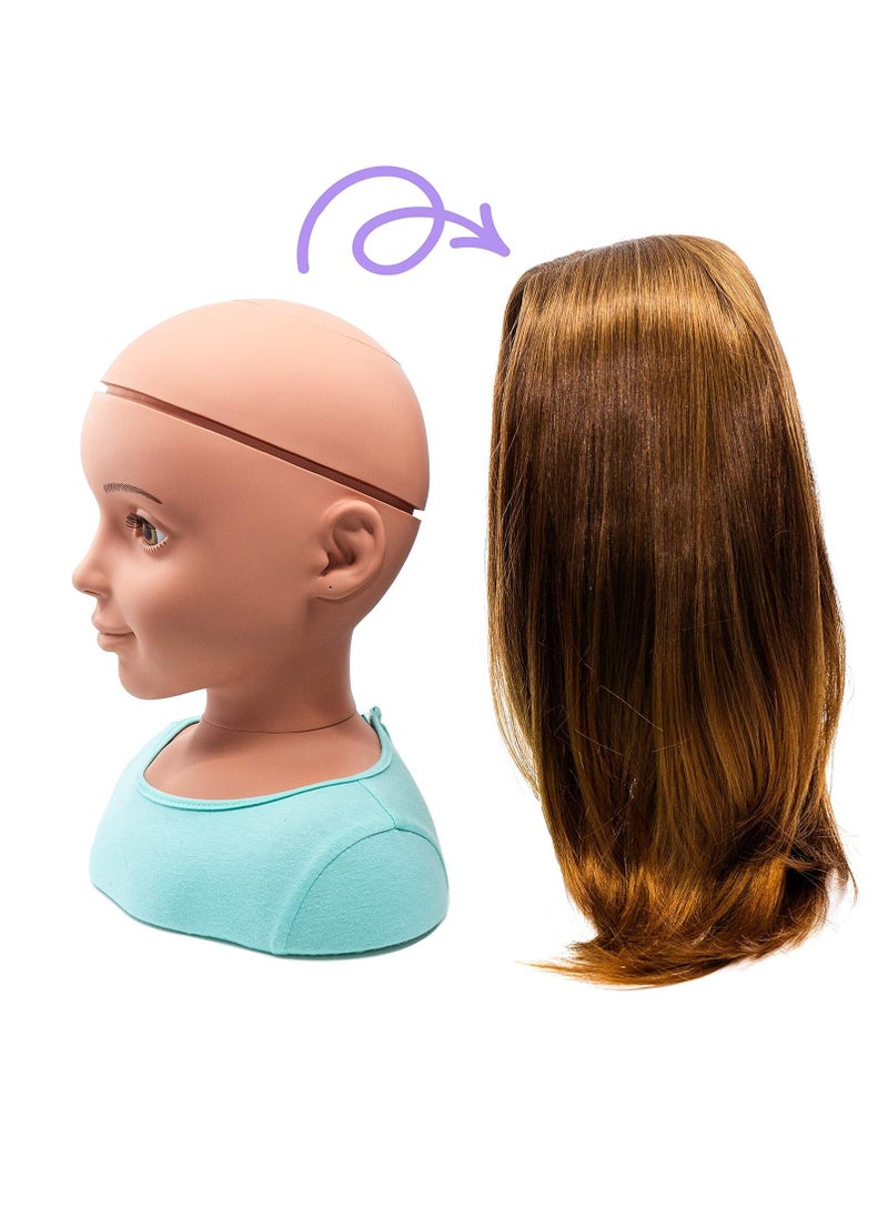 I'm A Stylist Styling Head Deluxe Lucy - Doll Mannequin Head, Interchangeable Wig, Synthetic Fiber Brown Hair Includes Magnetic Lashes, Hair Accessories, Earrings & Face Gems for Kids 8+ Years - 13