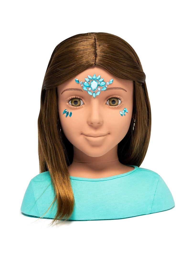 I'm A Stylist Styling Head Deluxe Lucy - Doll Mannequin Head, Interchangeable Wig, Synthetic Fiber Brown Hair Includes Magnetic Lashes, Hair Accessories, Earrings & Face Gems for Kids 8+ Years - 13