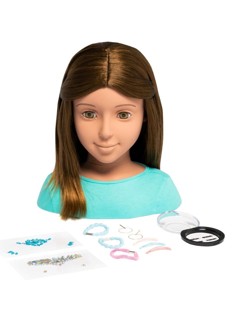 I'm A Stylist Styling Head Deluxe Lucy - Doll Mannequin Head, Interchangeable Wig, Synthetic Fiber Brown Hair Includes Magnetic Lashes, Hair Accessories, Earrings & Face Gems for Kids 8+ Years - 13