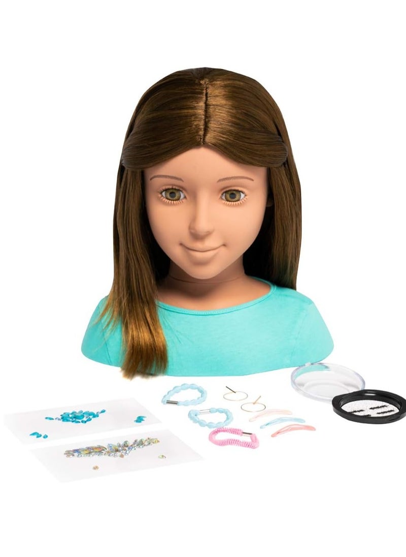 I'm A Stylist Styling Head Deluxe Lucy - Doll Mannequin Head, Interchangeable Wig, Synthetic Fiber Brown Hair Includes Magnetic Lashes, Hair Accessories, Earrings & Face Gems for Kids 8+ Years - 13