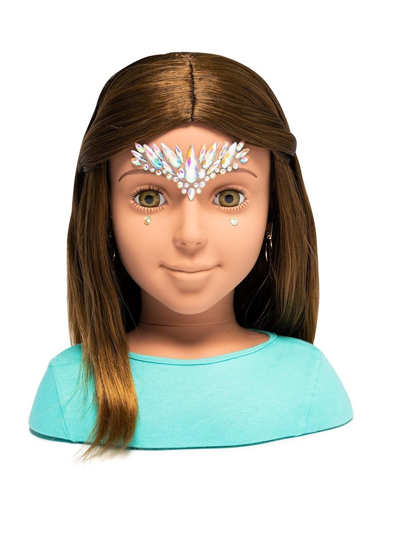 I'm A Stylist Styling Head Deluxe Lucy - Doll Mannequin Head, Interchangeable Wig, Synthetic Fiber Brown Hair Includes Magnetic Lashes, Hair Accessories, Earrings & Face Gems for Kids 8+ Years - 13