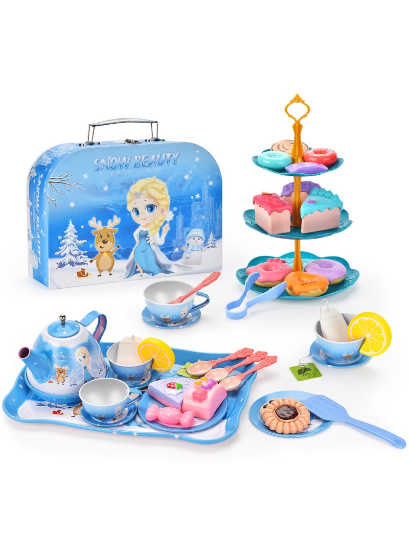 Cross-border Girls Play House Simulation Food Dessert Cake Coffee Tea Break Afternoon Tea Childrens Toy Gift Box Set Tinplate ice and snow princess tea set afternoon tea [portable gift box] M5015