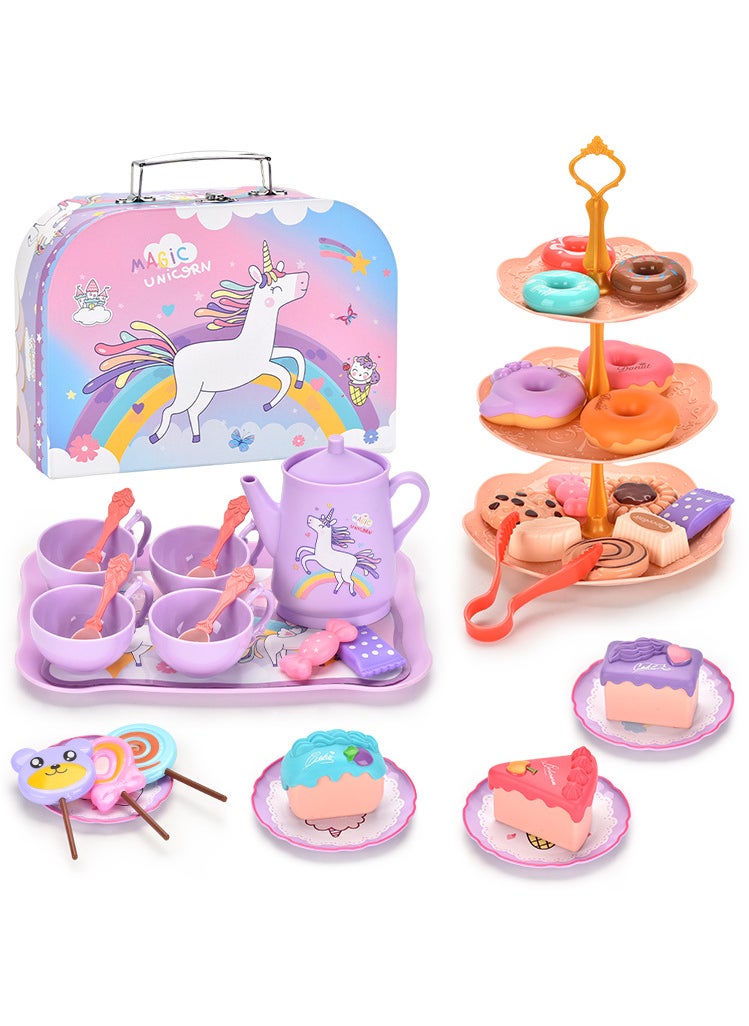 Pretend Play Desserts Tea Set Toy for Girls Unicorn tea set afternoon tea [portable gift box] B106