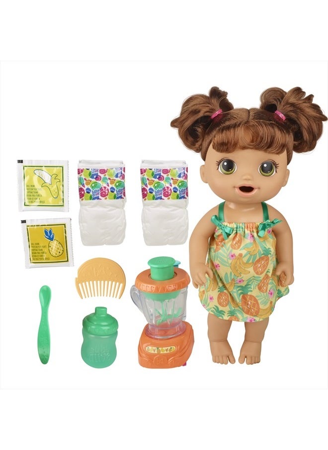 Magical Mixer Baby Doll Tropical Treat with Blender Accessories, Drinks, Wets, Eats, Brown Hair Toy for Kids Ages 3 and Up