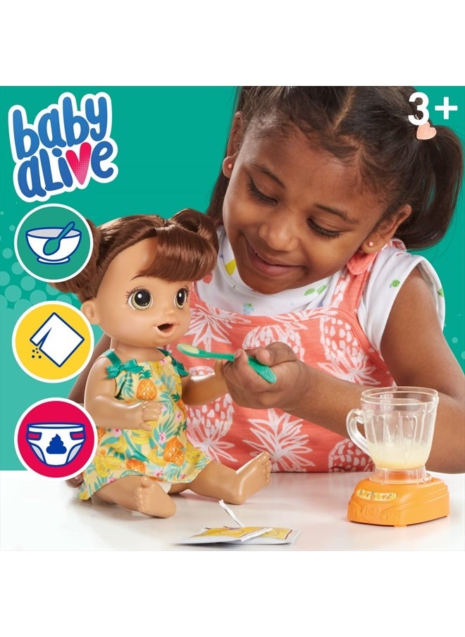 Magical Mixer Baby Doll Tropical Treat with Blender Accessories, Drinks, Wets, Eats, Brown Hair Toy for Kids Ages 3 and Up