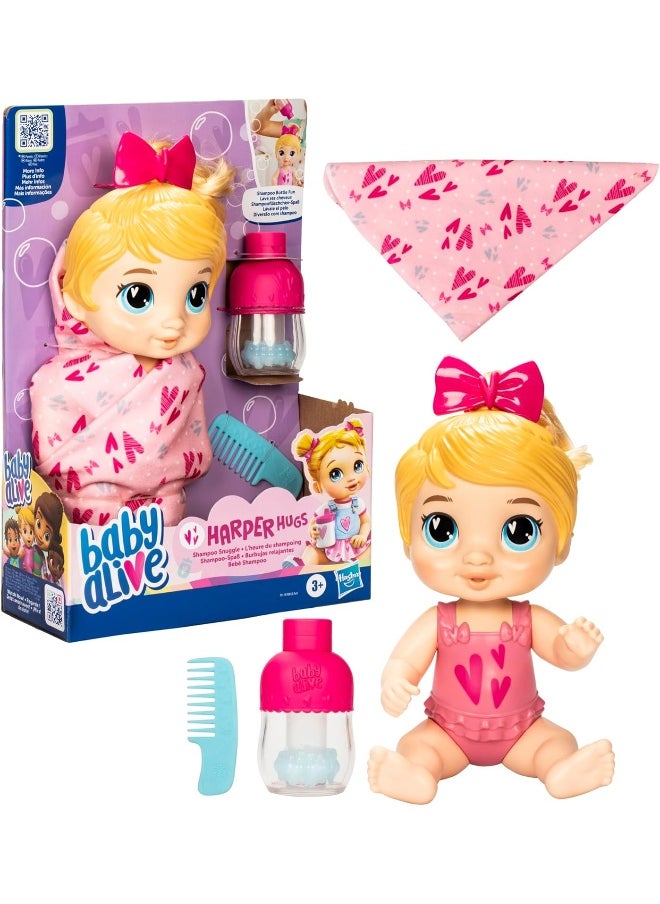 Baby Alive Shampoo Snuggle Harper Hugs Blonde Hair 11 Inch Water Baby Doll Playset