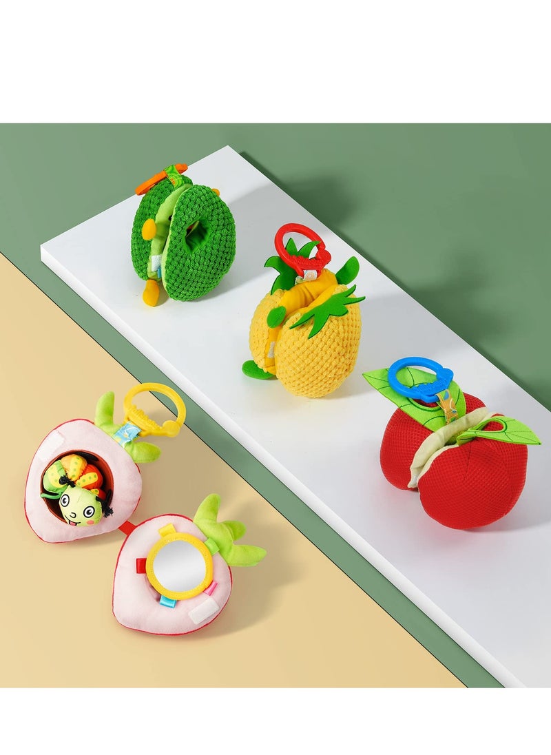 Baby Plush Fruit Doll Toys, Baby Education Toys Caterpillars Eat Fruit Avocado Toys Bed Hanging Baby's Comfort Toy Ringing Bed Bell For Gift for Infant boy & Girl 3 Months+(Apple)