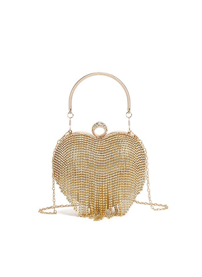 Heart Shaped Diamond Bag Women's New Fashionable Chain Tassel Studded Diamond Single Shoulder Dinner Bag