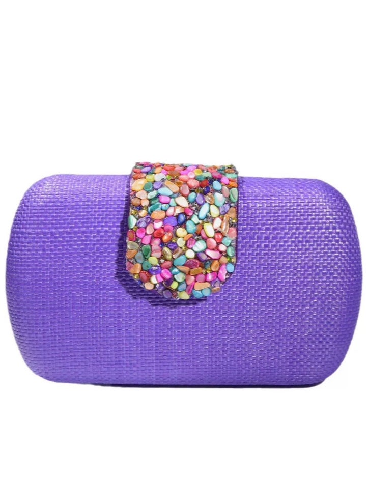 Elegant Purple Woven Chain Clutch Evening Bag