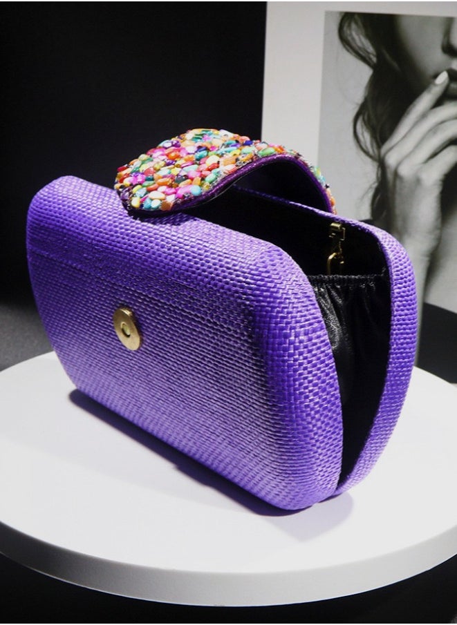 Elegant Purple Woven Chain Clutch Evening Bag