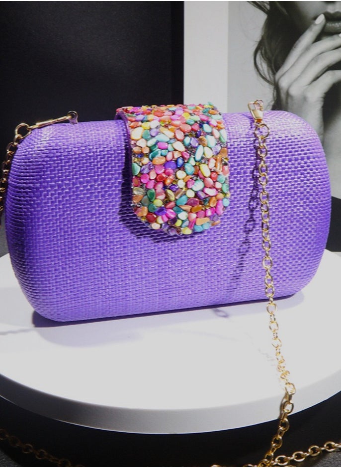 Elegant Purple Woven Chain Clutch Evening Bag