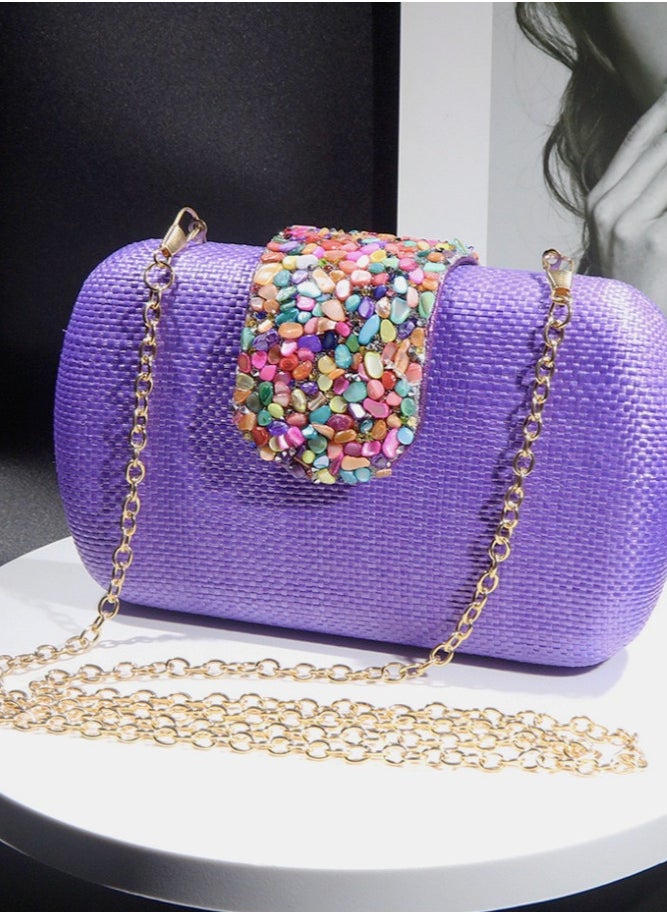 Elegant Purple Woven Chain Clutch Evening Bag