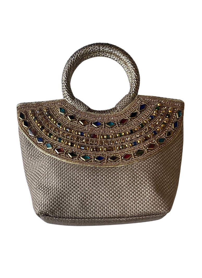 HGC's Multicolor Jute Handmade Bag - Dark Gray