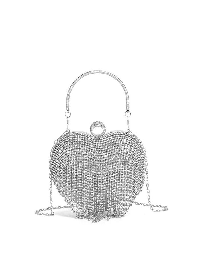 Heart Shaped Diamond Bag Women's New Fashionable Chain Tassel Studded Diamond Single Shoulder Dinner Bag