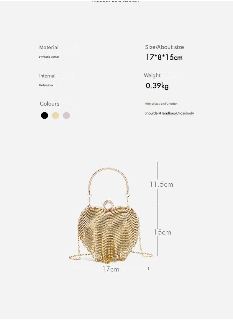 Heart Shaped Diamond Bag Women's New Fashionable Chain Tassel Studded Diamond Single Shoulder Dinner Bag