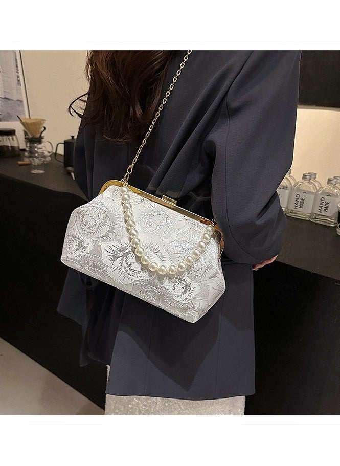 Ladies' One Shoulder Crossbody Bag With Ins Chain Hand-held Dinner Bag Embroidered Niche High-end Feel