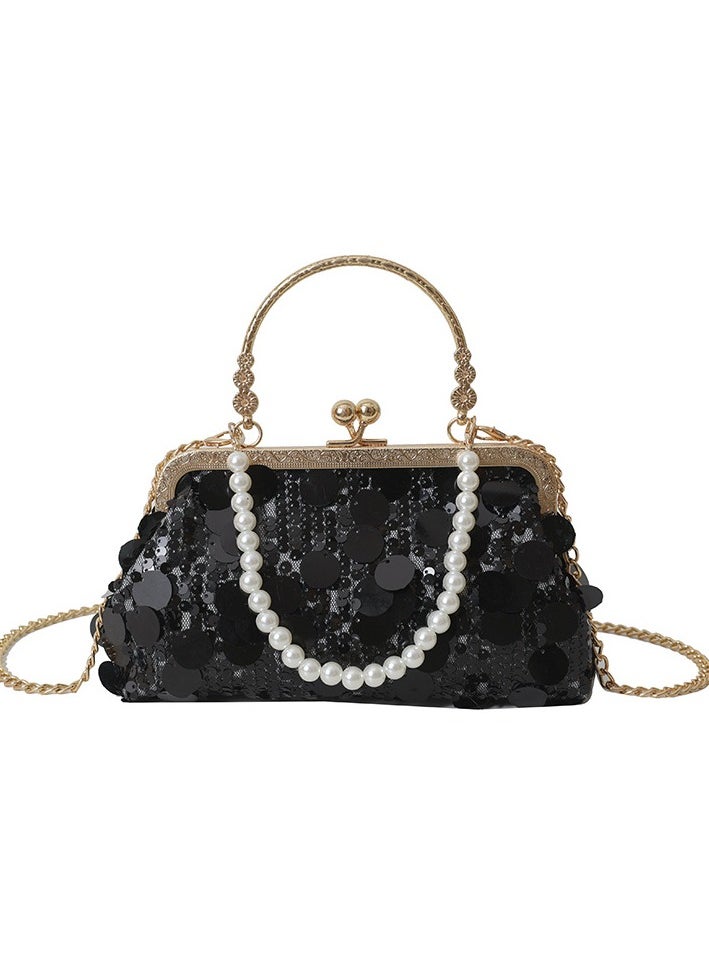 Sparkling Clip On Dinner Bag For Women New High-end Exquisite Small Square Bag European And American Pearl Chain Bag