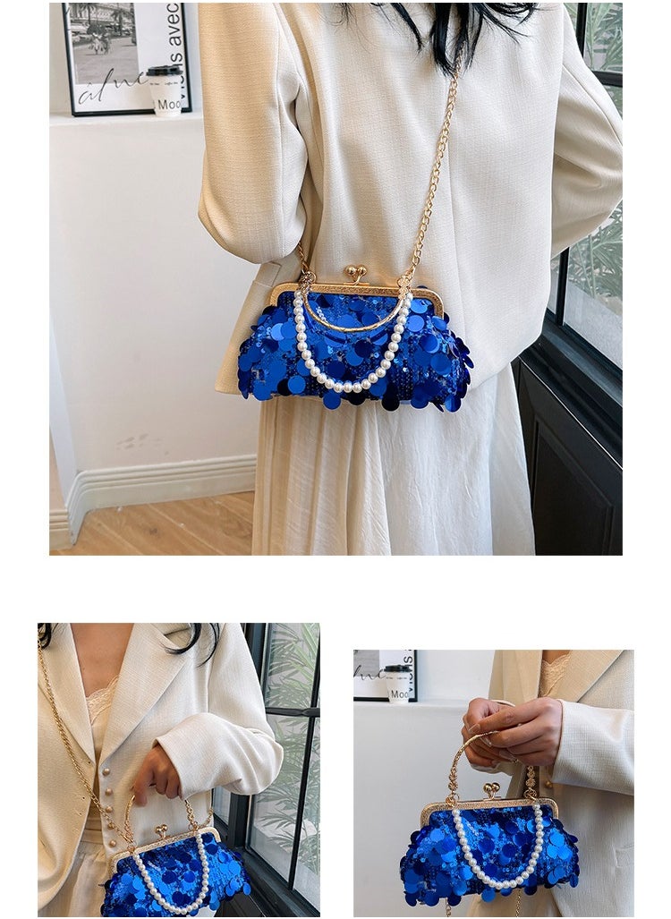 Sparkling Clip On Dinner Bag For Women New High-end Exquisite Small Square Bag European And American Pearl Chain Bag