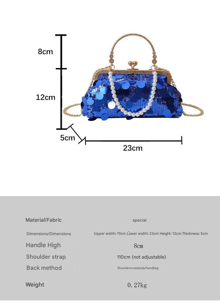 Sparkling Clip On Dinner Bag For Women New High-end Exquisite Small Square Bag European And American Pearl Chain Bag