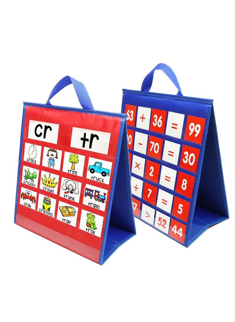 Foldable Tabletop Pocket Chart Stand Red and blue-portable