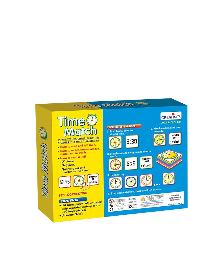 Creative’s Time Match | Match Analogue Digital and time in words | Reading & Telling Time for Kids| Different Matching Activities for kids | Match Analogue & Digital Time| 60 Piece Card | Ages 5 & Up