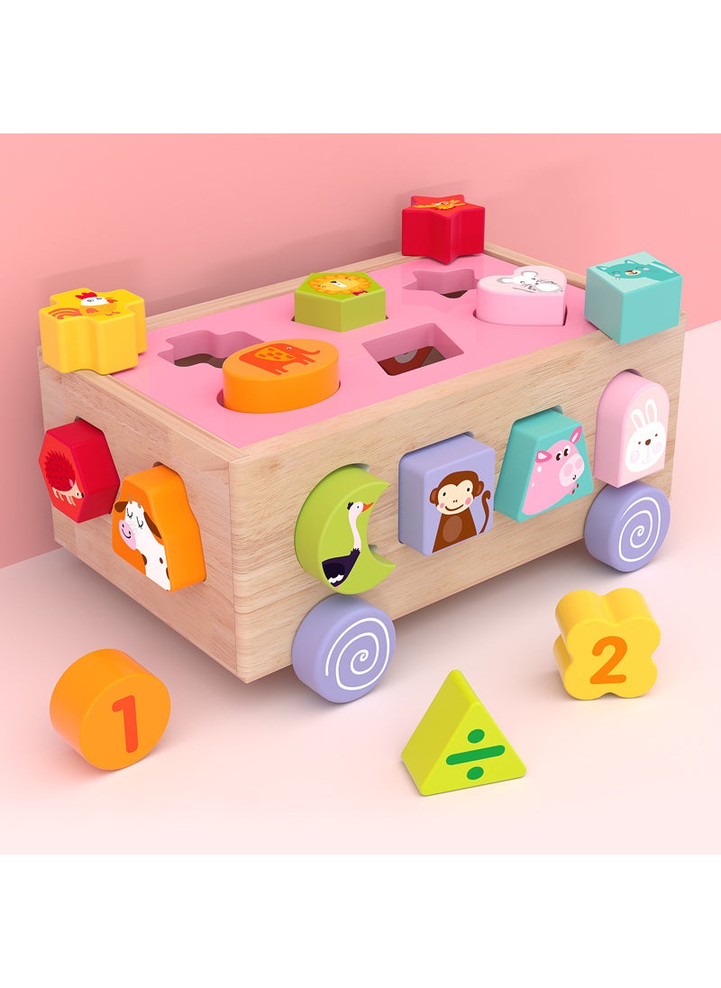 cpc childrens educational toys farm radish pulling toys shape matching wooden intelligence car baby 1-3 years old 18-hole shape animal intelligence car