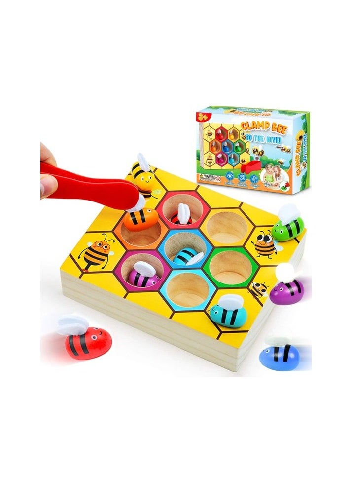 Small Children's Fine Motor Skill Toy - Clamp Matching Game to Beehive - 1 year old Colour:Green model:1