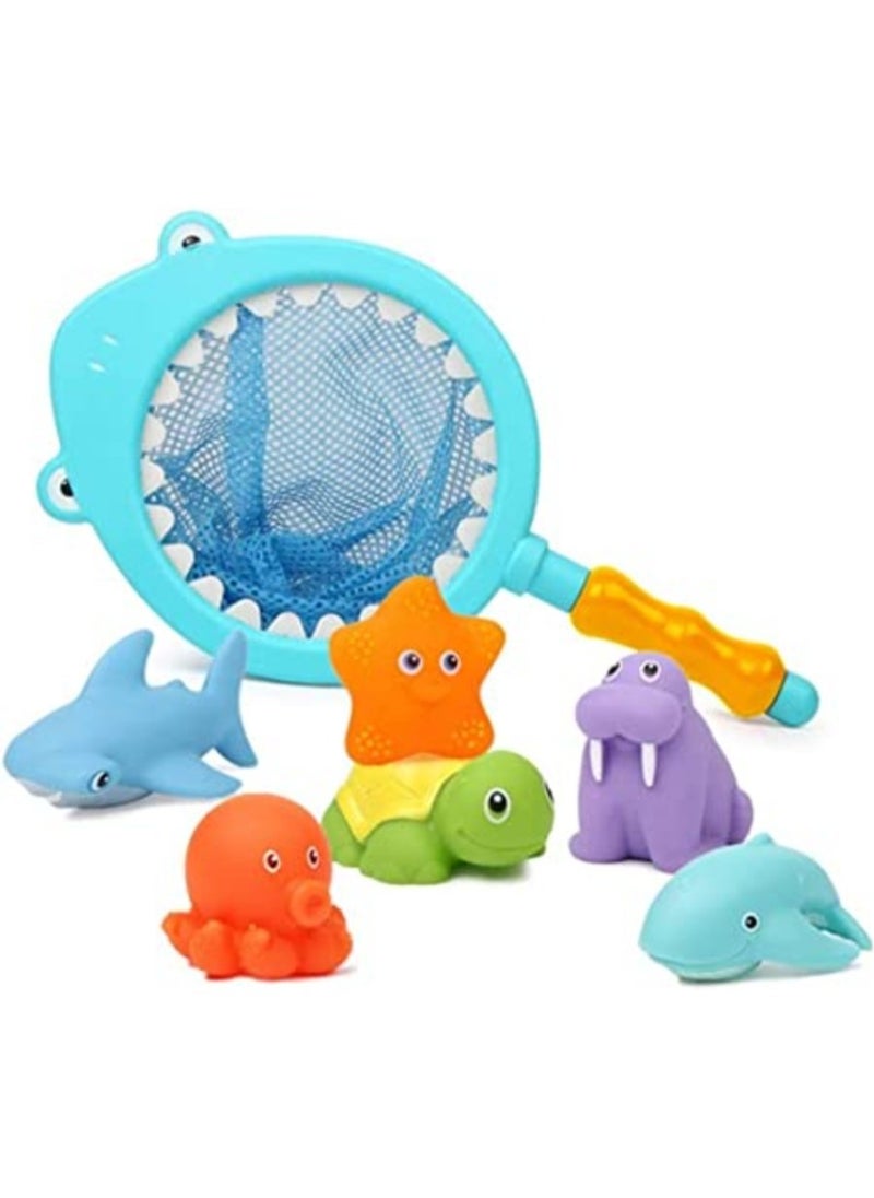 7 Pcs Baby Bath Toys Scoop Net Fish Pool Toys with Spray Sounds Color Changing Toddler Bathtub Toys Water Toys for Kids Birthday Gifts for Boys & Girls