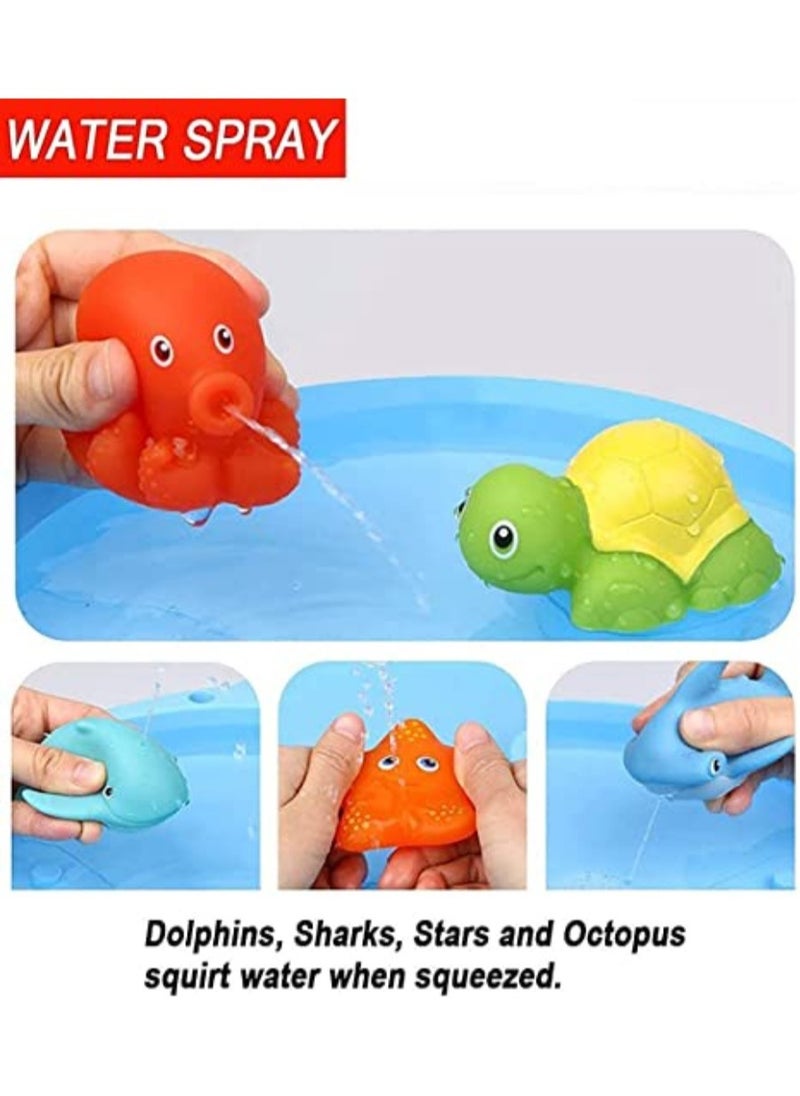 7 Pcs Baby Bath Toys Scoop Net Fish Pool Toys with Spray Sounds Color Changing Toddler Bathtub Toys Water Toys for Kids Birthday Gifts for Boys & Girls