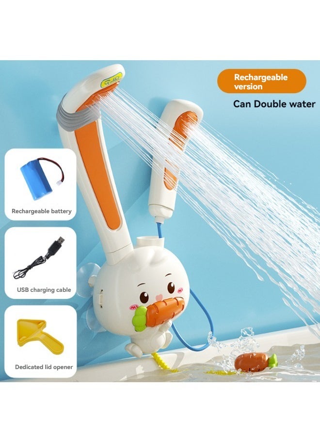 Baby Bath Toys Rabbit Sprinklers - Electric Adjustable Shower Head Water Spray Bathtub Toy, 3 pack Suction Cup Spinning Top Toys,Baby Kids Toddler Shower Gifts for 1 2 3 4 5 Year Olds