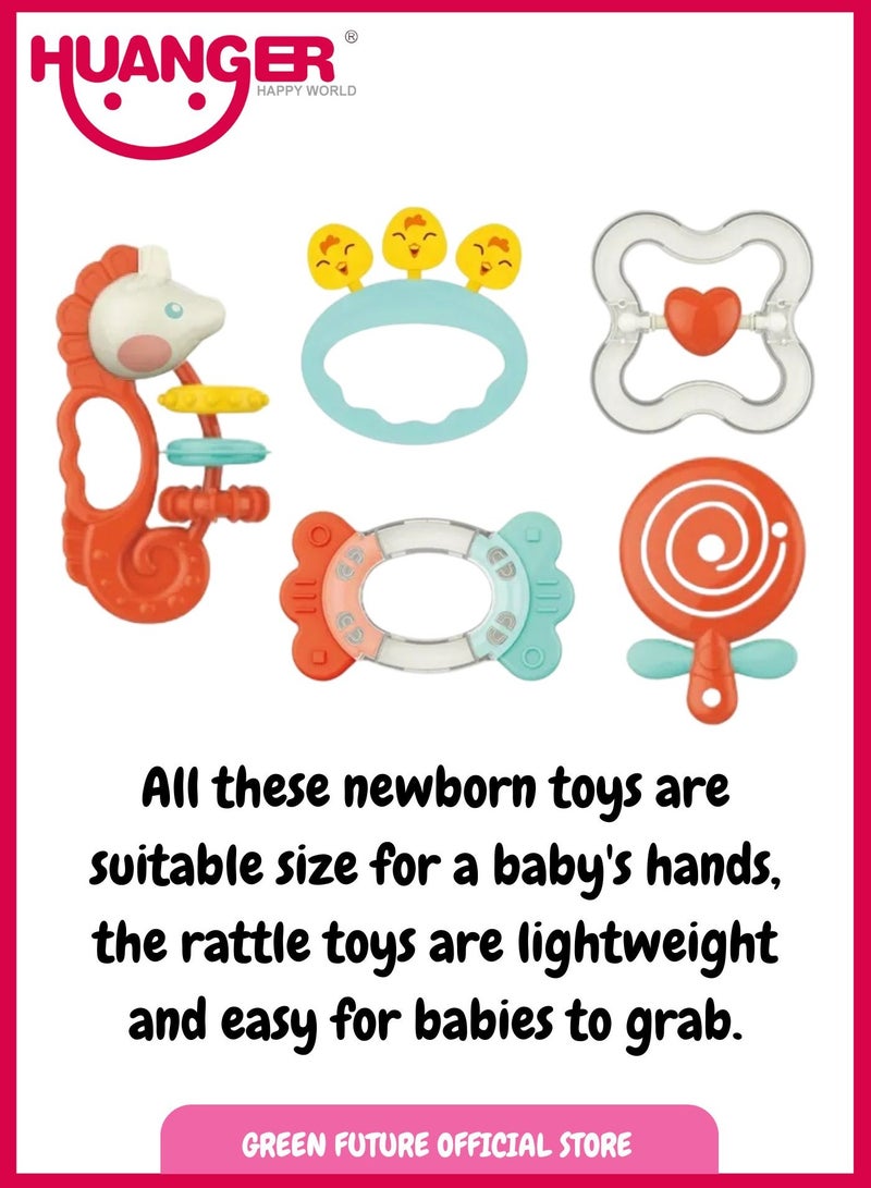 Baby Sensory Rattle Set with Teethers & Toys for Newborns   5 Pieces for Early Development, Sensory Play, and Teething Relief