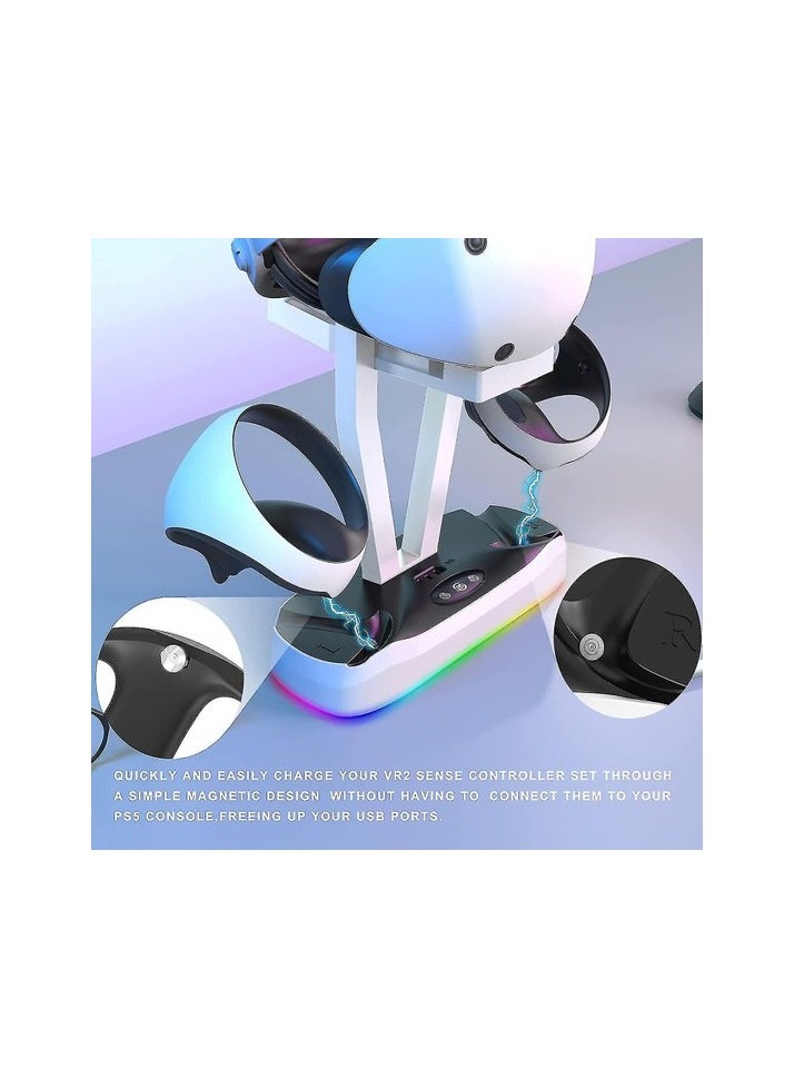 PS VR2 Charger Station Magnetic Charging Base PS VR2 Stand Storage Shelf RGB Color Light (abroad Colour:Gray