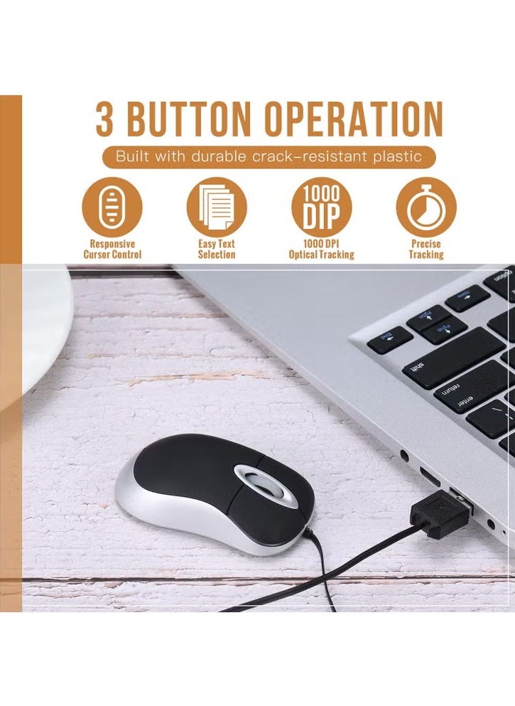 Retractable Mini USB Wired Mouse for Kids, Children Small Wired Mouse Pocket Mouse, Compact USB Mouse for Kids Travel with 2.3 Feet USB Cord, 3 Pcs