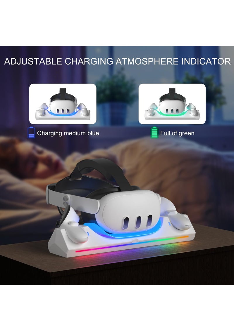 Charging Station for Meta/Oculus Quest 3 Accessories, 30W Fast Adapter Charging Dock for Meta Quest 3 with LED Indicator  and 2 * 1800mAh Rechargeable Batteries Headset