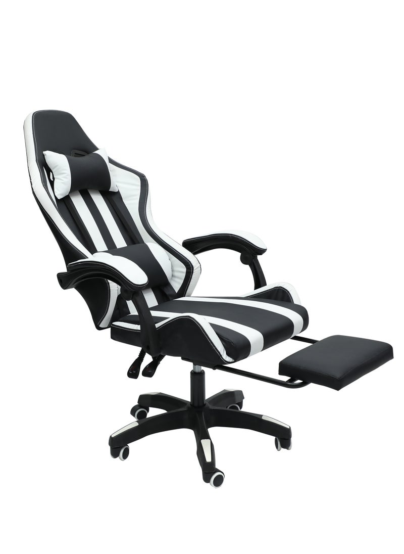 Ergonomic High-Back Gaming Chair with Pu Leather 360° Swivel Headrest Support Lumbar Support Tilt Tension Adjustment Gaming Chair MH 30FR Black White