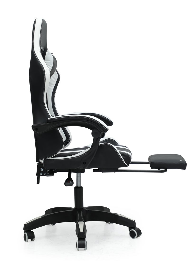 Ergonomic High-Back Gaming Chair with Pu Leather 360° Swivel Headrest Support Lumbar Support Tilt Tension Adjustment Gaming Chair MH 30FR Black White