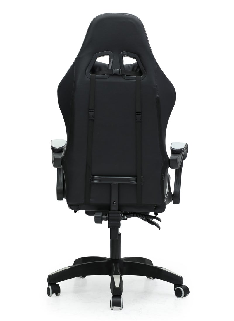 Ergonomic High-Back Gaming Chair with Pu Leather 360° Swivel Headrest Support Lumbar Support Tilt Tension Adjustment Gaming Chair MH 30FR Black White