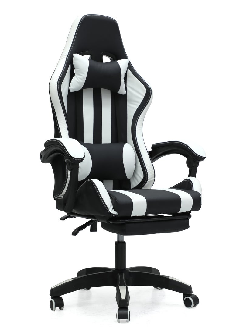 Ergonomic High-Back Gaming Chair with Pu Leather 360° Swivel Headrest Support Lumbar Support Tilt Tension Adjustment Gaming Chair MH 30FR Black White